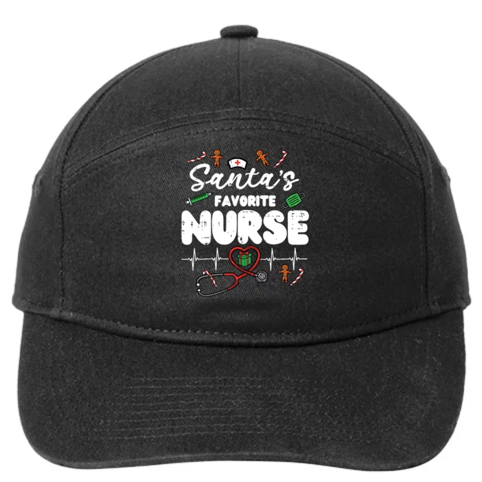 Santas Favorite Nurse Christmas Xmas Nursing Scrub Top Women 7-Panel Snapback Hat