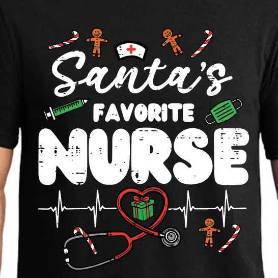 Santas Favorite Nurse Christmas Xmas Nursing Scrub Top Women Pajama Set