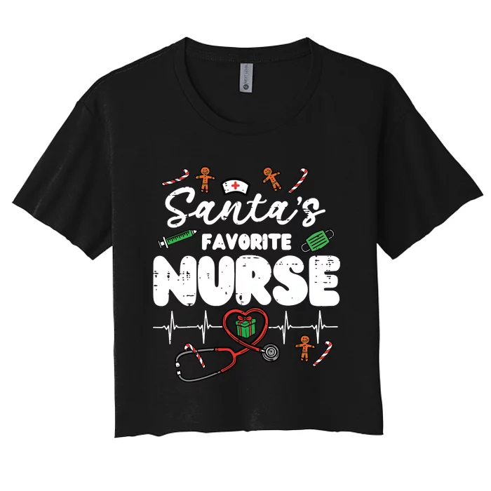 Santas Favorite Nurse Christmas Xmas Nursing Scrub Top Women Women's Crop Top Tee