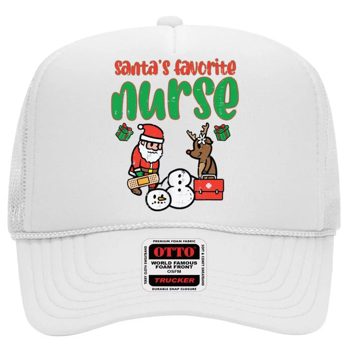 Santas Favorite Nurse Christmas Xmas Nursing Scrub Top Women High Crown Mesh Trucker Hat