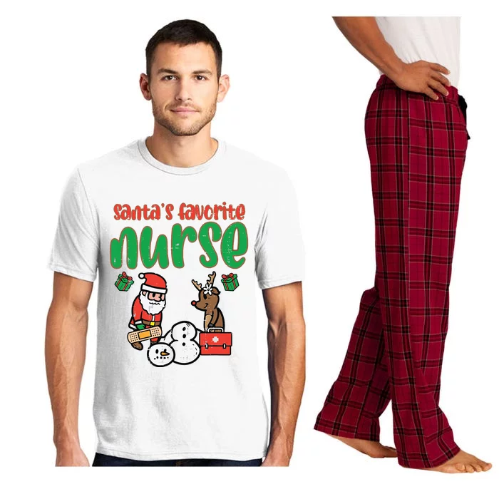 Santas Favorite Nurse Christmas Xmas Nursing Scrub Top Women Pajama Set