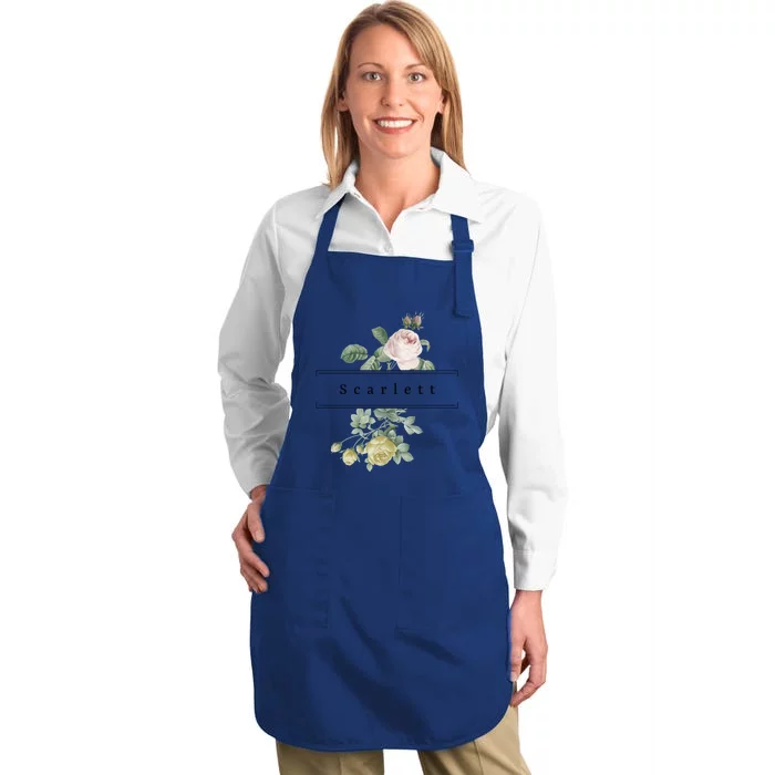 Scarlett First Name Vintage Roses Wedding Shower Rose Gift Full-Length Apron With Pocket