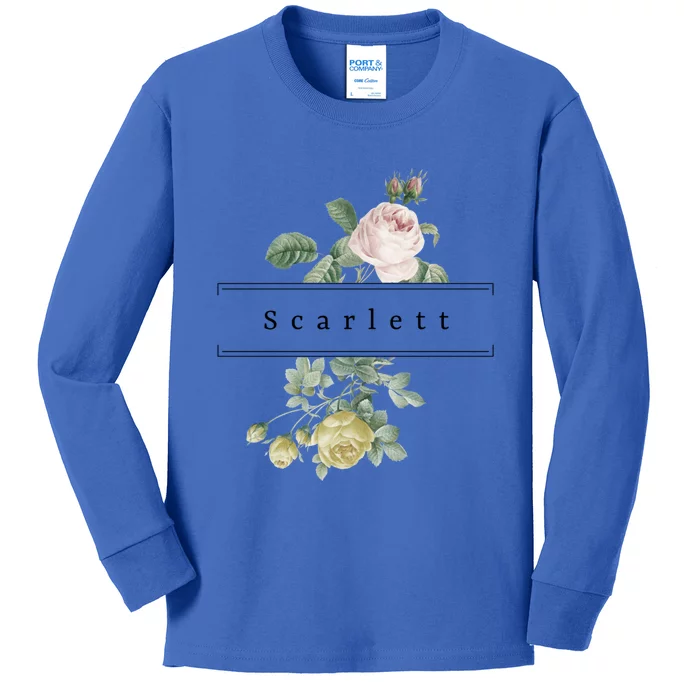 Scarlett First Name Vintage Roses Wedding Shower Rose Gift Kids Long Sleeve Shirt