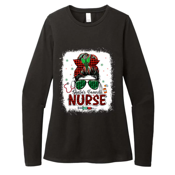 Santas Favorite Nurse Christmas Santa Hat Light Messy Bun Womens CVC Long Sleeve Shirt