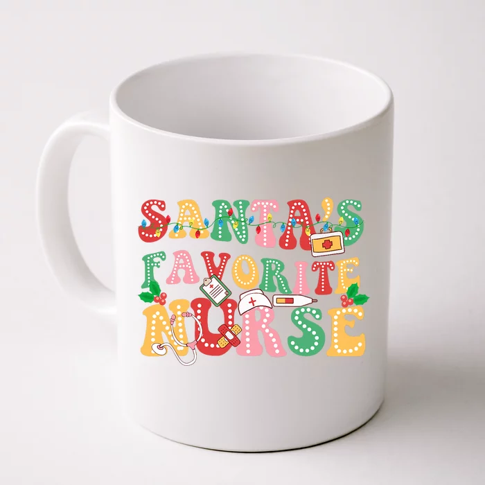 SantaS Favorite Nurse Xmas Light Santa Hat Christmas Front & Back Coffee Mug