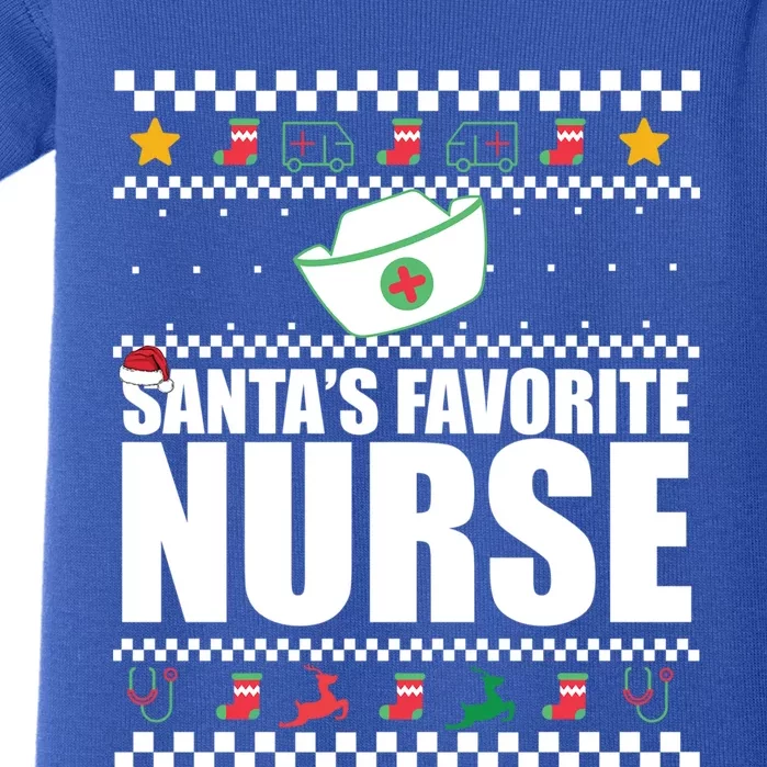 SantaS Favorite Nurse Fun Christmas Meme Gift Great Gift Baby Bodysuit