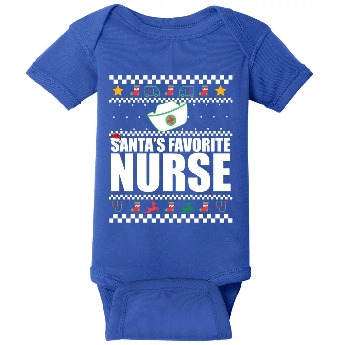 SantaS Favorite Nurse Fun Christmas Meme Gift Great Gift Baby Bodysuit