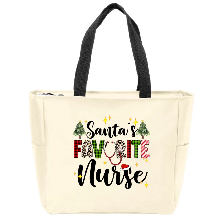 SantaS Favorite Nurse Xmas Light Santa Hat Christmas Great Gift Zip Tote Bag