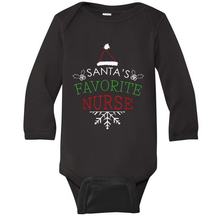 Santa's Favorite Nurse Holiday Christmas Nursing Baby Long Sleeve Bodysuit