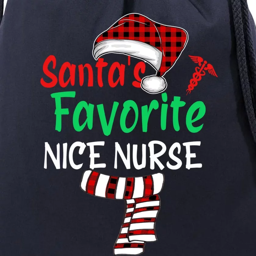 Santas Favorite Nicu Nurse Christmas Santa Red Plaid Claus Gift Drawstring Bag