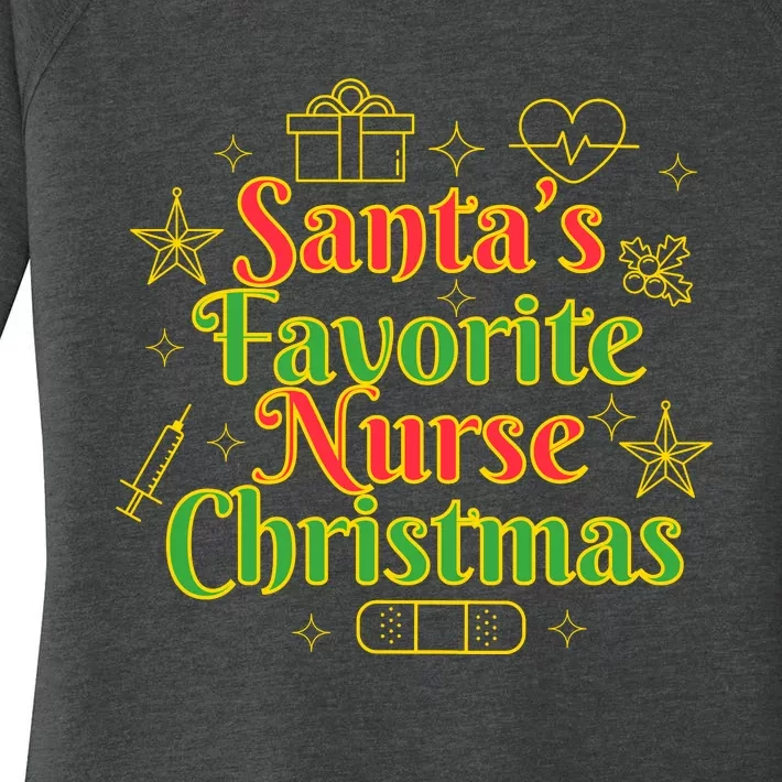 Santa's Favorite Nurse Cute Funny Christmas RN Women's Perfect Tri Tunic Long Sleeve Shirt