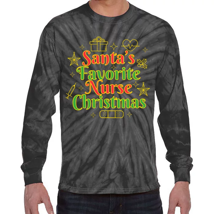 Santa's Favorite Nurse Cute Funny Christmas RN Tie-Dye Long Sleeve Shirt