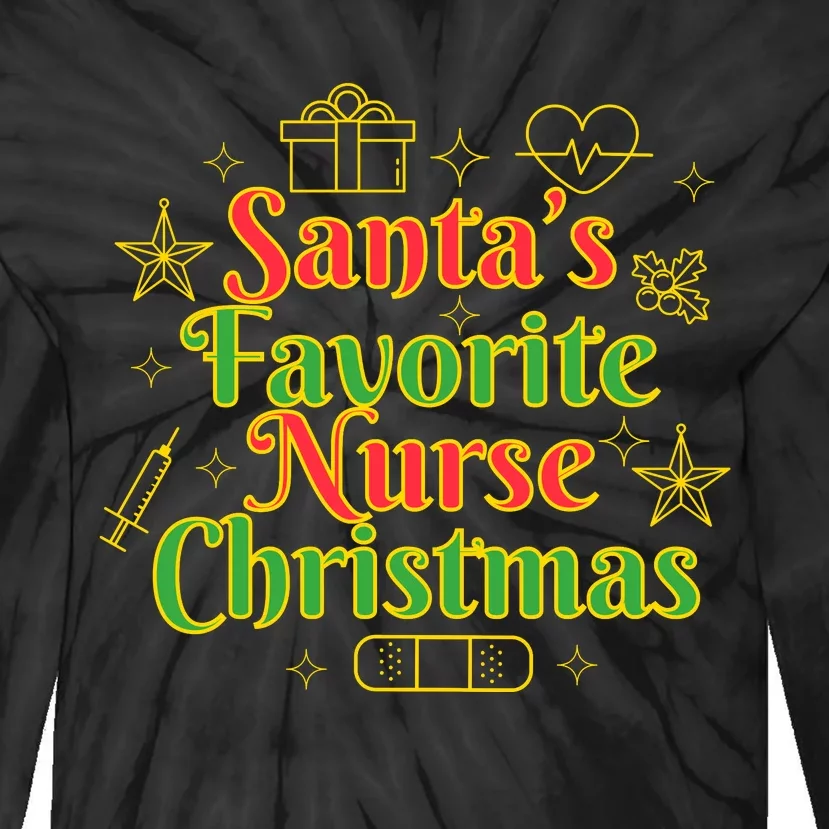 Santa's Favorite Nurse Cute Funny Christmas RN Tie-Dye Long Sleeve Shirt