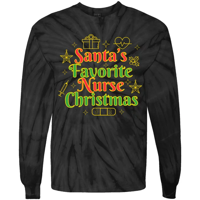 Santa's Favorite Nurse Cute Funny Christmas RN Tie-Dye Long Sleeve Shirt