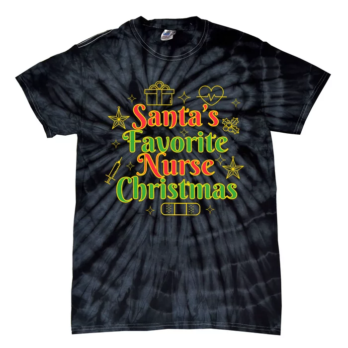 Santa's Favorite Nurse Cute Funny Christmas RN Tie-Dye T-Shirt