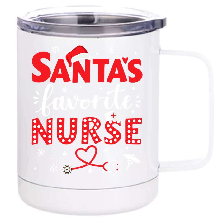 Santa Favorite Nurse For Christmas In Hospital Gift Front & Back 12oz Stainless Steel Tumbler Cup