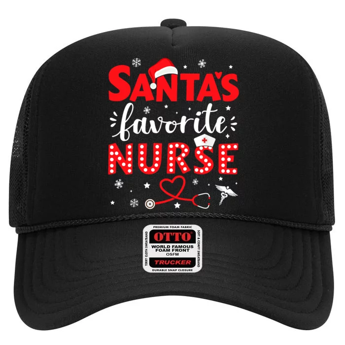 Santa Favorite Nurse For Christmas In Hospital Xmas High Crown Mesh Trucker Hat