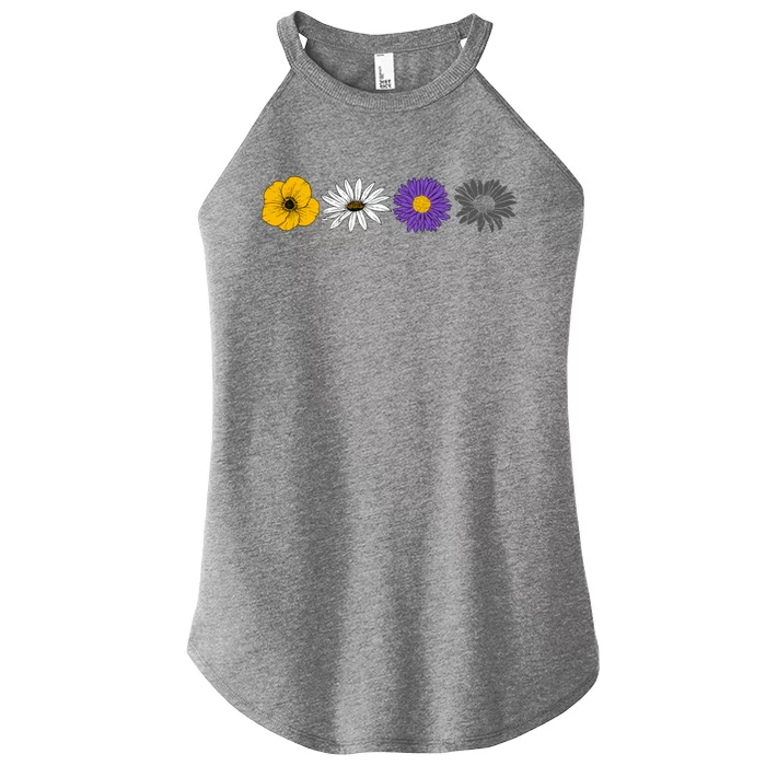 Subtle Flowers Nonbinary Pride Flag Color Enby Ally Lgbt Gift Women’s Perfect Tri Rocker Tank