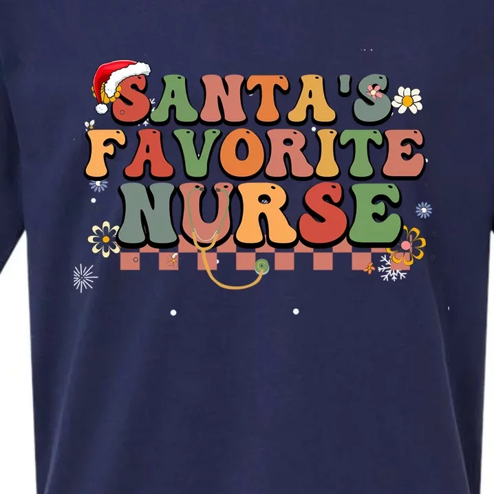 Santas Favorite Nurse Stethoscope Santa Hat Christmas Funny Gift Sueded Cloud Jersey T-Shirt