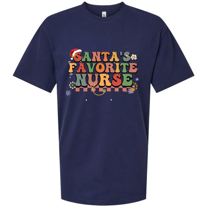 Santas Favorite Nurse Stethoscope Santa Hat Christmas Funny Gift Sueded Cloud Jersey T-Shirt