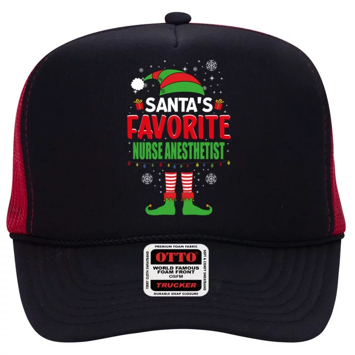 Santas Favorite Nurse Anesthetist Elf Christmas Meaningful Gift High Crown Mesh Trucker Hat