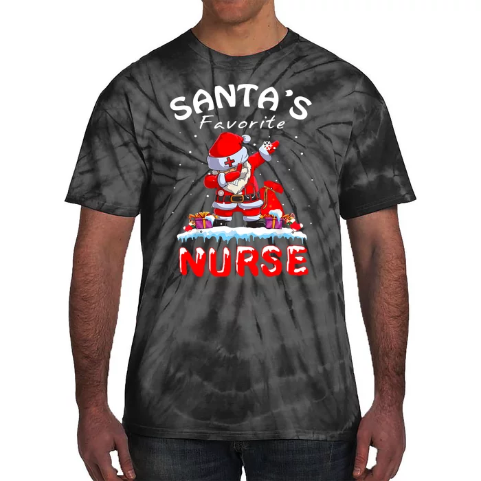 SantaS Favorite Nurse Christmas Funny Dabbing Santa Tie-Dye T-Shirt