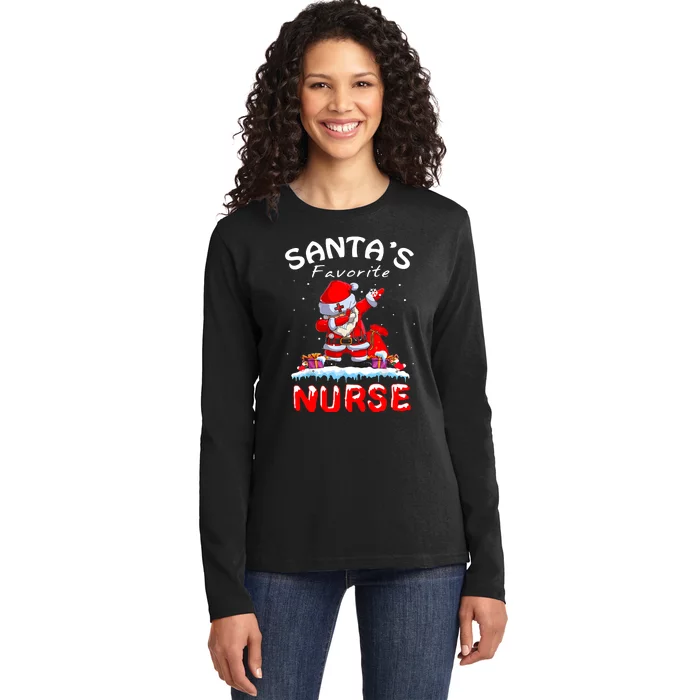 SantaS Favorite Nurse Christmas Funny Dabbing Santa Ladies Long Sleeve Shirt