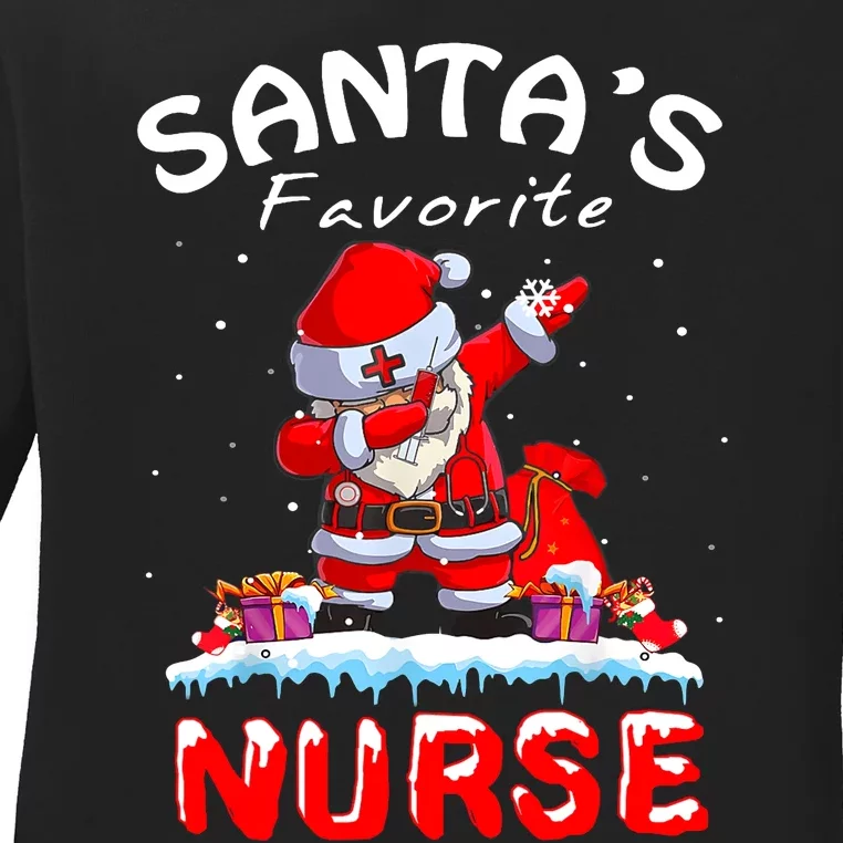 SantaS Favorite Nurse Christmas Funny Dabbing Santa Ladies Long Sleeve Shirt