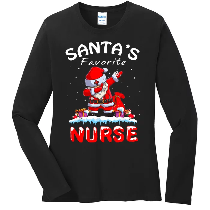 SantaS Favorite Nurse Christmas Funny Dabbing Santa Ladies Long Sleeve Shirt