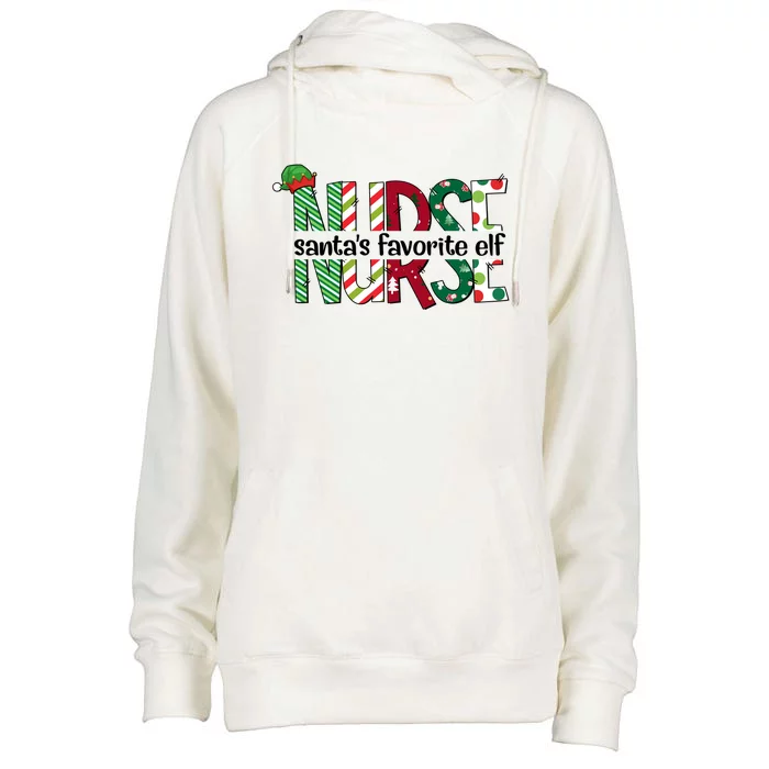 Santas Favorite Nurse Elf Christmas Nursing Funny Gift Holiday Gift Womens Funnel Neck Pullover Hood