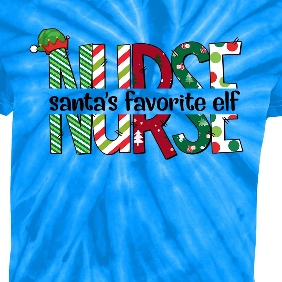 Santas Favorite Nurse Elf Christmas Nursing Funny Gift Holiday Gift Kids Tie-Dye T-Shirt