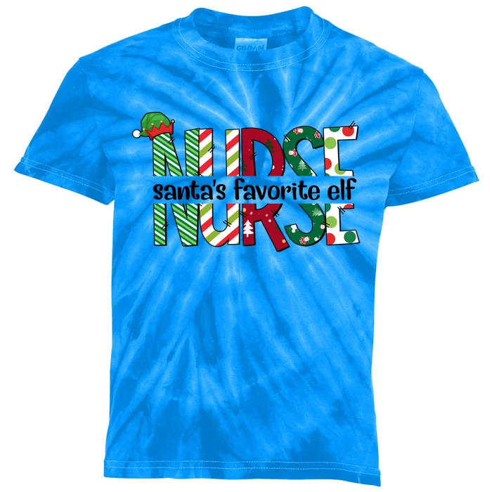 Santas Favorite Nurse Elf Christmas Nursing Funny Gift Holiday Gift Kids Tie-Dye T-Shirt