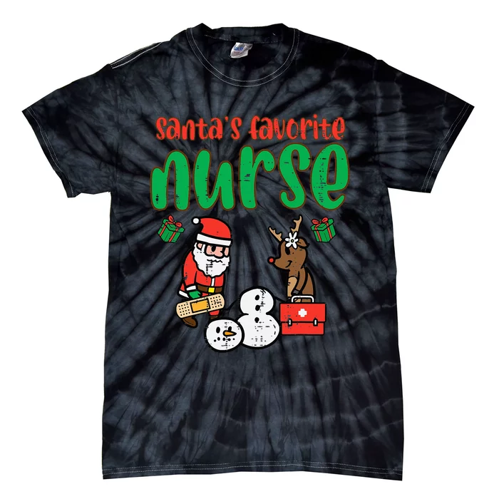 Santas Favorite Nurse Christmas Xmas Nursing Tie-Dye T-Shirt