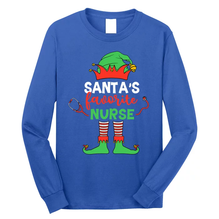 Santas Favorite Nurse Elf Costume Christmas Pajama Holiday Great Gift Long Sleeve Shirt