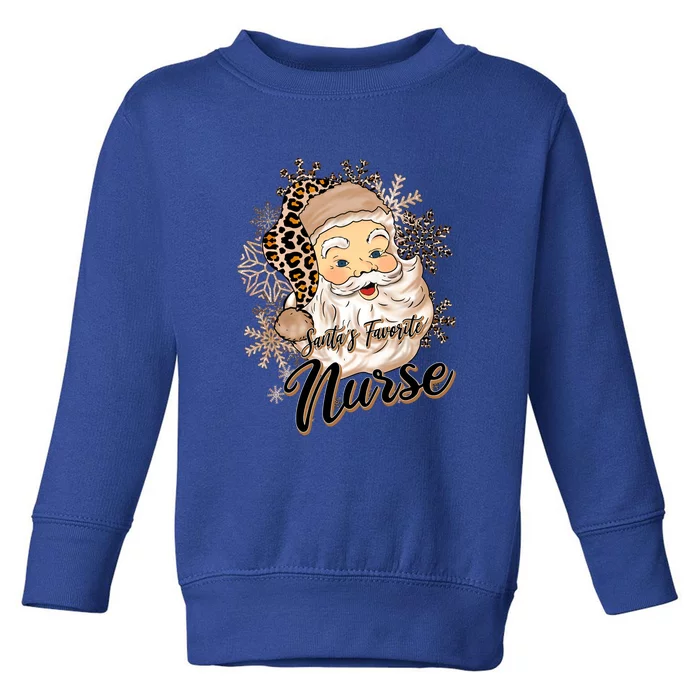 Santas Favorite Nurse Leopard Hat Funny Santa Christmas Gift Toddler Sweatshirt