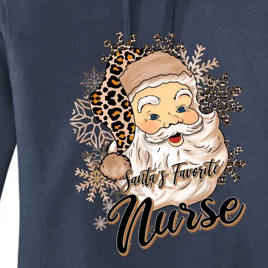 Santas Favorite Nurse Leopard Hat Funny Santa Christmas Gift Women's Pullover Hoodie