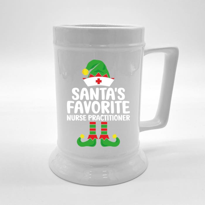 Santas Favorite Nurse Practitioner Elf Christmas Nurses Gift Front & Back Beer Stein