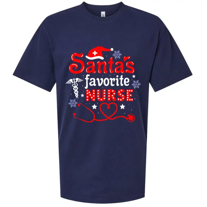 SantaS Favorite Nurse Christmas Sueded Cloud Jersey T-Shirt