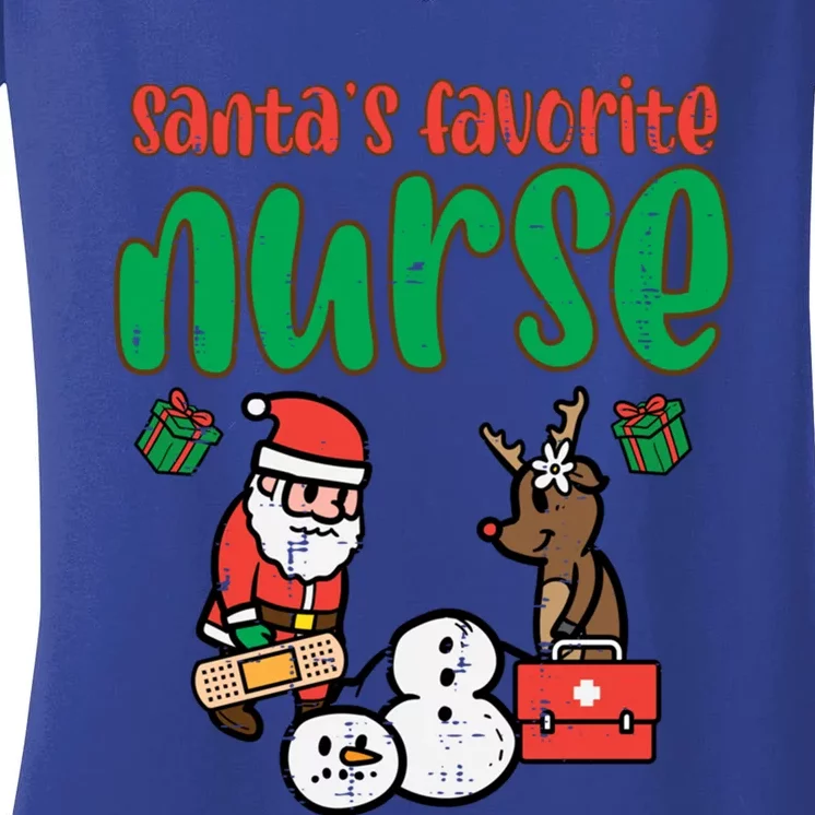 Santas Favorite Nurse Christmas Xmas Nursing Scrub Top Gift Women's V-Neck T-Shirt