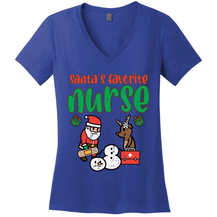 Santas Favorite Nurse Christmas Xmas Nursing Scrub Top Gift Women's V-Neck T-Shirt