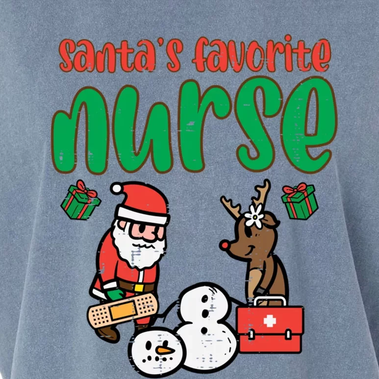 Santas Favorite Nurse Christmas Xmas Nursing Scrub Top Gift Garment-Dyed Women's Muscle Tee