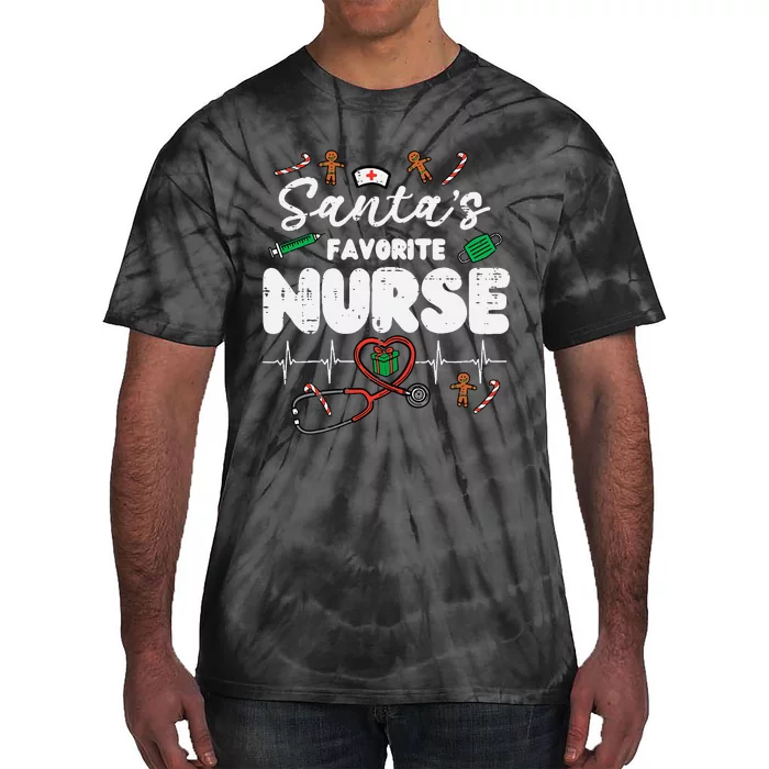 Santas Favorite Nurse Christmas Xmas Nursing Tie-Dye T-Shirt