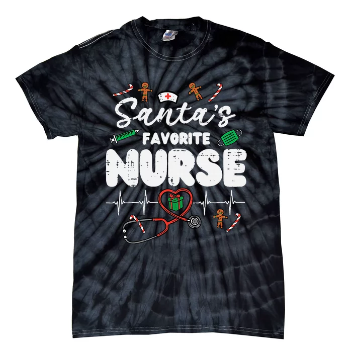 Santas Favorite Nurse Christmas Xmas Nursing Tie-Dye T-Shirt