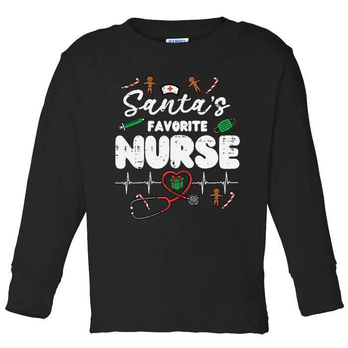 Santas Favorite Nurse Christmas Xmas Nursing Toddler Long Sleeve Shirt