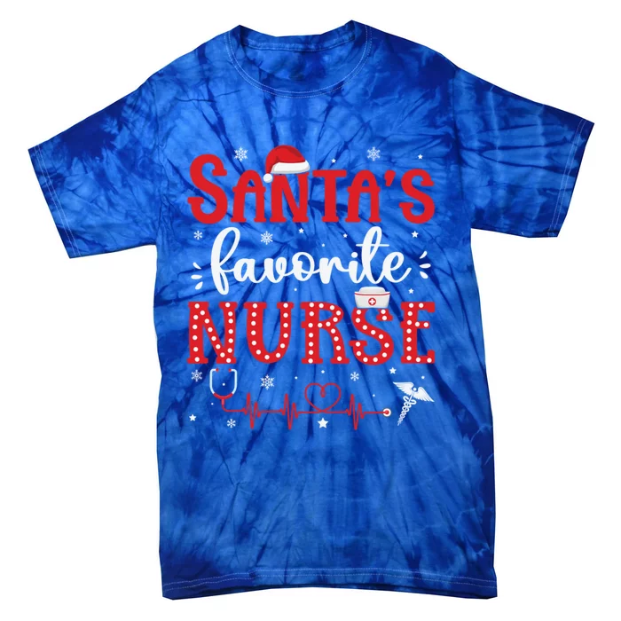 Santas Favorite Nurse Christmas Xmas Nursing Scrub Top Cool Gift Tie-Dye T-Shirt