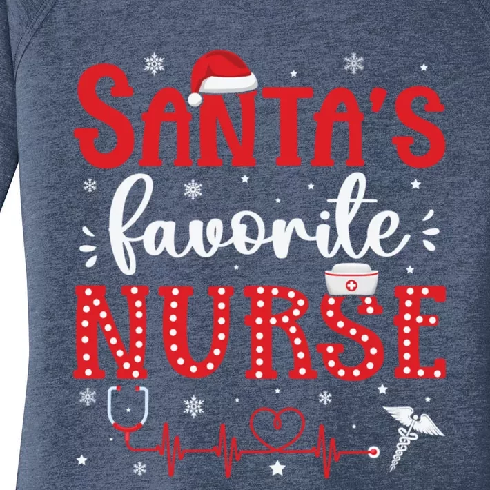 Santas Favorite Nurse Christmas Xmas Nursing Scrub Top Cool Gift Women's Perfect Tri Tunic Long Sleeve Shirt