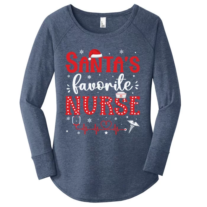 Santas Favorite Nurse Christmas Xmas Nursing Scrub Top Cool Gift Women's Perfect Tri Tunic Long Sleeve Shirt