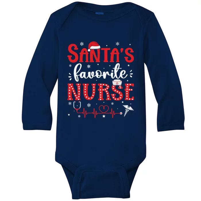 Santas Favorite Nurse Christmas Xmas Nursing Scrub Top Cool Gift Baby Long Sleeve Bodysuit