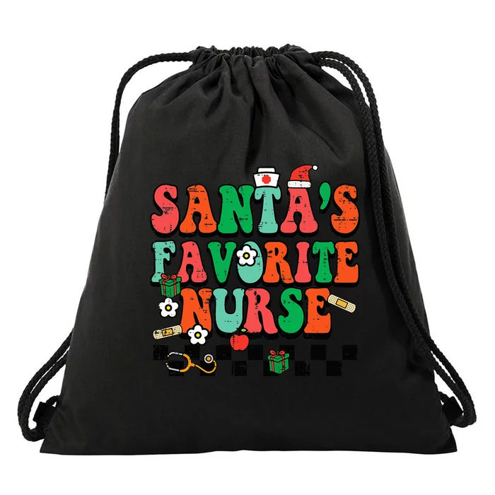 Santa's Favorite Nurse Retro Xmas Christmas Drawstring Bag