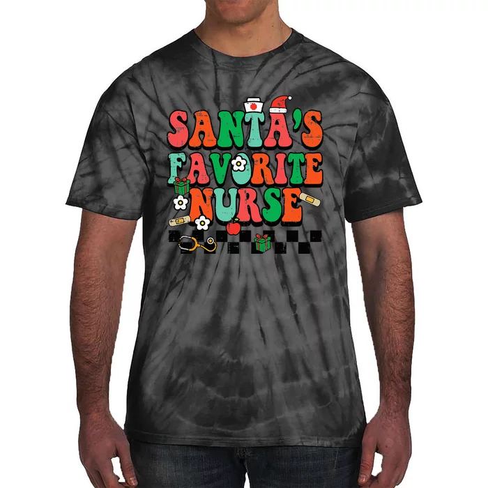 Santa's Favorite Nurse Retro Xmas Christmas Tie-Dye T-Shirt